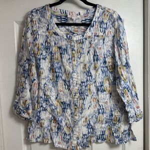 JM Collection Women's Size 18 Button Up Print Top Blouse lightweight
